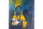 Sadhvi with Calf full view – acrylic painting by ArtZera