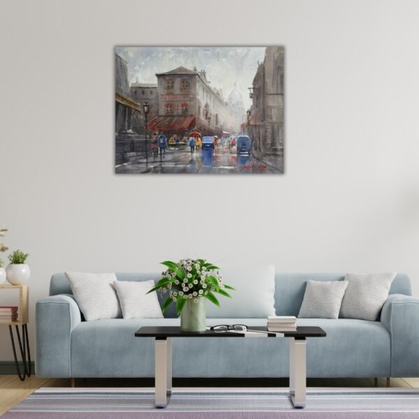 Paris café Le Consulat watercolor painting in Montmartre rainy street scene