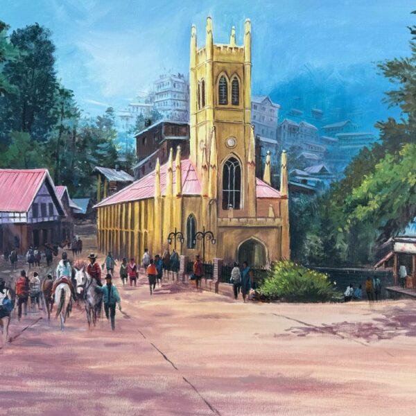 Shimla Christ Church View – Watercolor painting of Shimla’s Christ Church by Jasvir Ram.