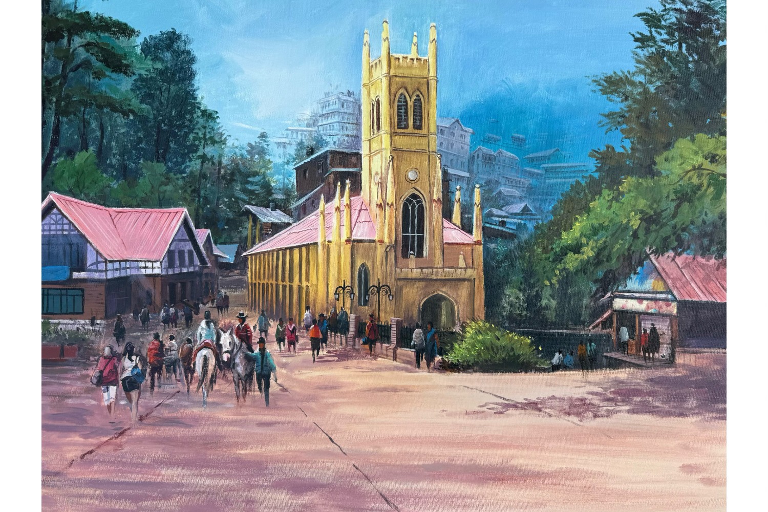 Shimla Christ Church View by Jasvir Ram Shimla Christ Church View – Watercolor painting of Shimla’s Christ Church by Jasvir Ram.