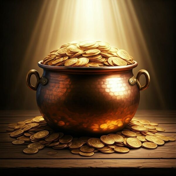Pot of Gold Treasure Digital Artwork – Golden Coins & Copper Pot