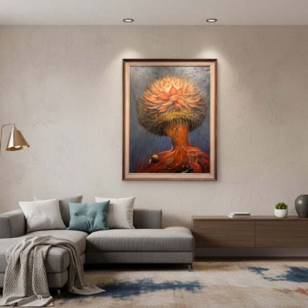 Soul’s Liberation painting – surreal lotus artwork symbolizing spiritual awakening, enlightenment and inner freedom – acrylic on canvas