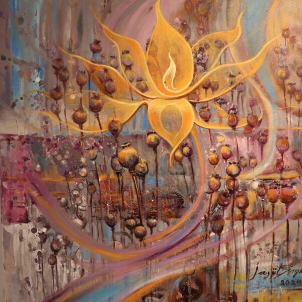 Eternal Bloom abstract lotus painting by Jagjit Singh – full artwork view, 36x36 acrylic on canvas.