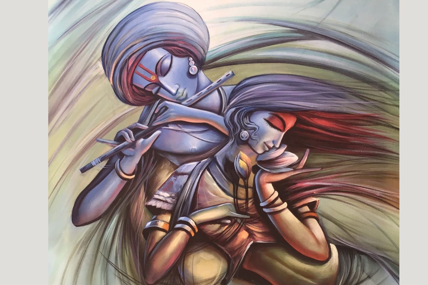 85 Eternal Melody of Radha and Krishna painting full view – spiritual acrylic on canvas artwork by ArtZera