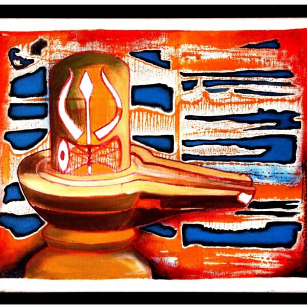 Shiva Linga painting full view – spiritual acrylic on canvas artwork by ArtZera