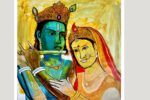 Radhakrishna painting full view – spiritual acrylic on paper artwork by ArtZera