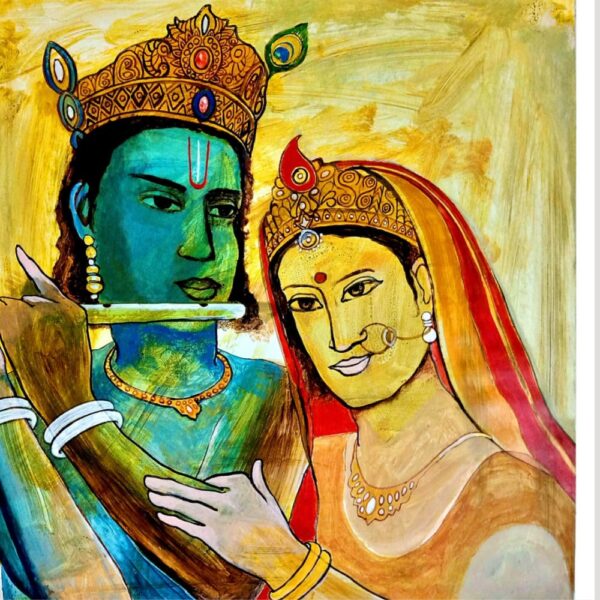 Radhakrishna painting full view – spiritual acrylic on paper artwork by ArtZera