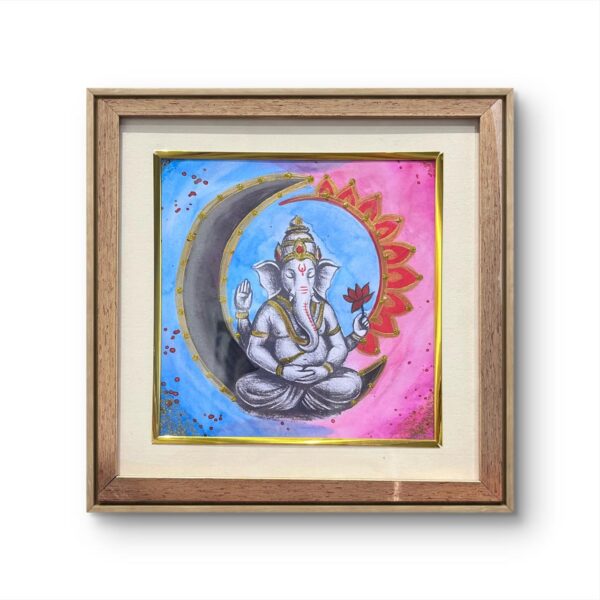 Divine Balance – Lord Ganesha in Moon and Sun Aura
